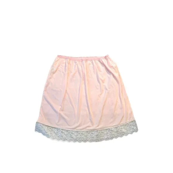 Vintage Womens Skirt Half Slip Plus Size 6X Pink White Hem Lace 100% Nylon USA - Picture 3 of 6